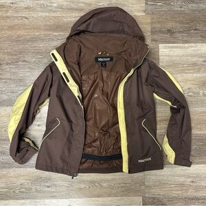 Marmot Women Medium Ski, Snowboard Vented Hooded 3 In 1 Brown Yellow Jacket